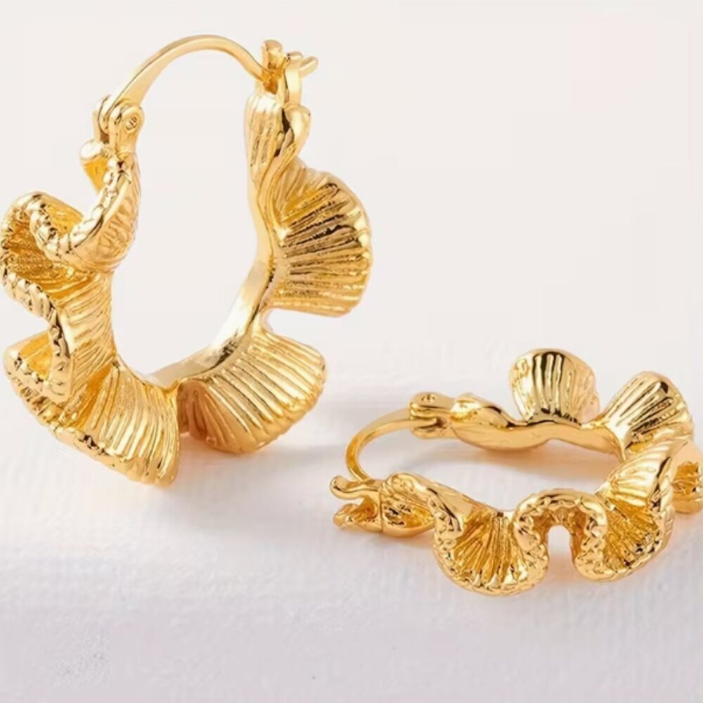 Gold plated Textured Hoop Earrings